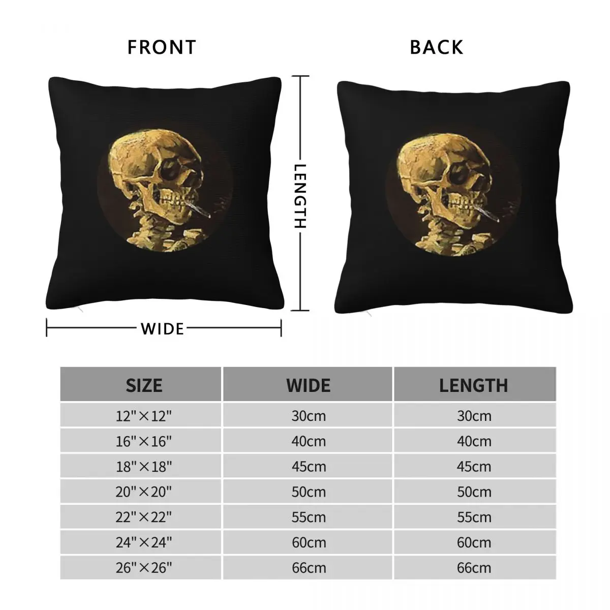 Head Of A Skeleton With A Burning Cigarette Vincent Van Gogh Square Pillowcase Pillow Cover Cushion Throw Pillow for Home Car