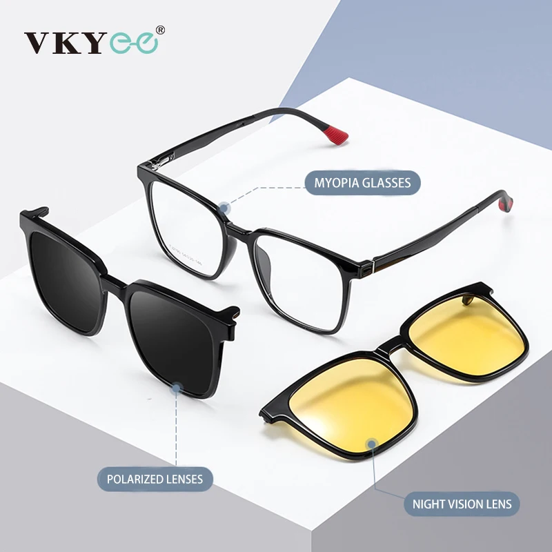 

VKYEE Magnetic Clip on Optical Myopia Glasses For Men Polarized Sunglasses Night Vision Prescription Reading Glasses TJ2190