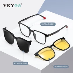 VKYEE Magnetic Clip on Optical Myopia Glasses For Men Polarized Sunglasses Night Vision Prescription Reading Glasses TJ2190