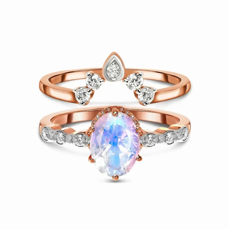 

Europe and the United States S925 sterling silver water drop rose gold row ring niche design simple light luxury jewelry