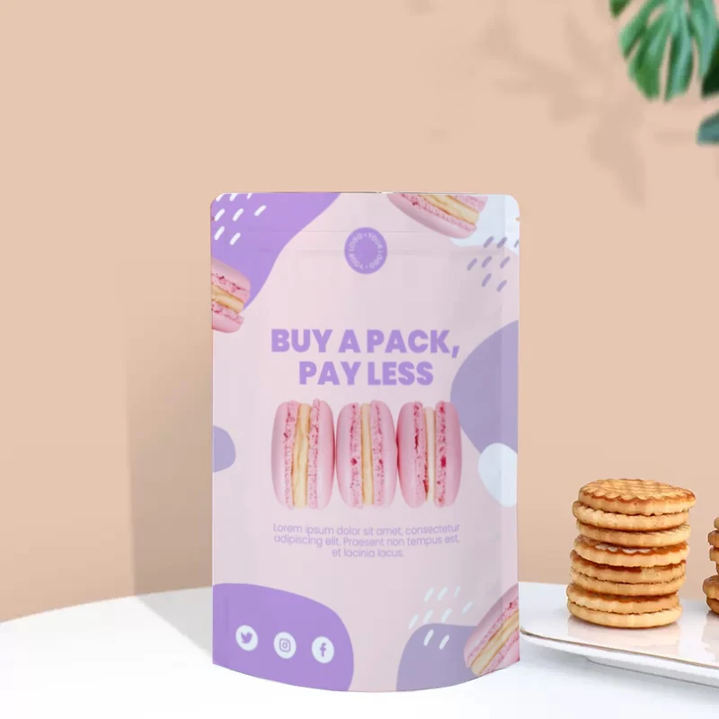 Bolsas de papel Kraft blanco con cierre de cremallera, de pie, de calidad alimentaria, personalizadas, con logotipo impreso colorido, bolsa de embalaje para galletas de café