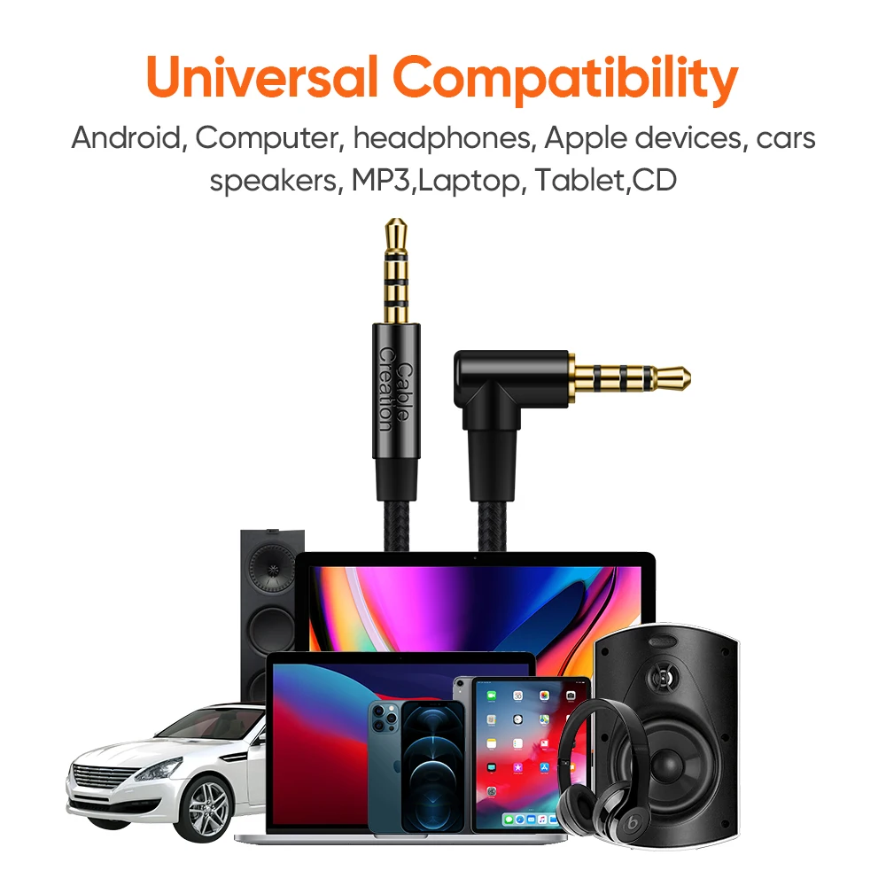 CableCreation 3.5 مللي متر TRRS AUX كابل ذكر إلى ذكر الصوت كابل ستيريو دعم ميكروفون المتكلم سماعات الفضة مطلي النحاس
