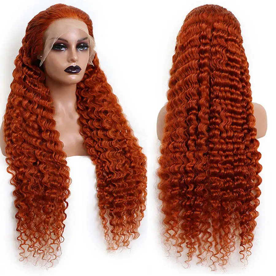 

13x6 HD Lace Frontal Human Hair Wigs Ginger Orange Remy Curly 13x4 Lace Front Wig Colored PrePlucked Deep Wave Brazilian On Sale