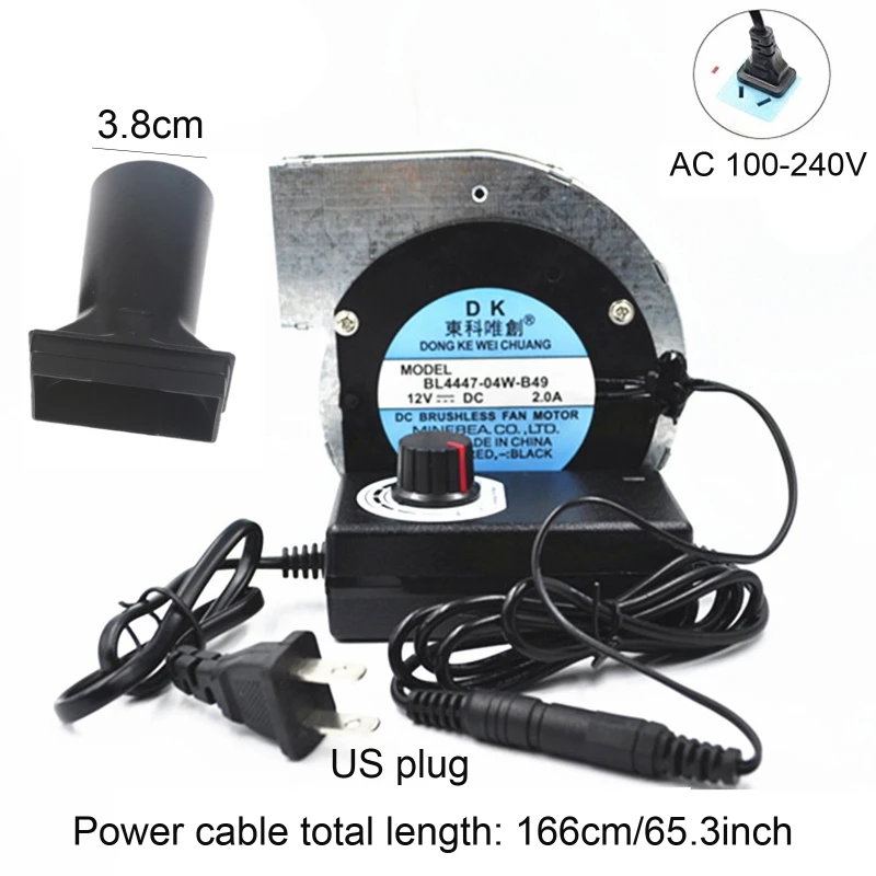 DC 12V BBQ Fan 2.0A 11028 Small Portable Turbo Blower High-Volume with Air Collecting Port Power Supply Speed Controller