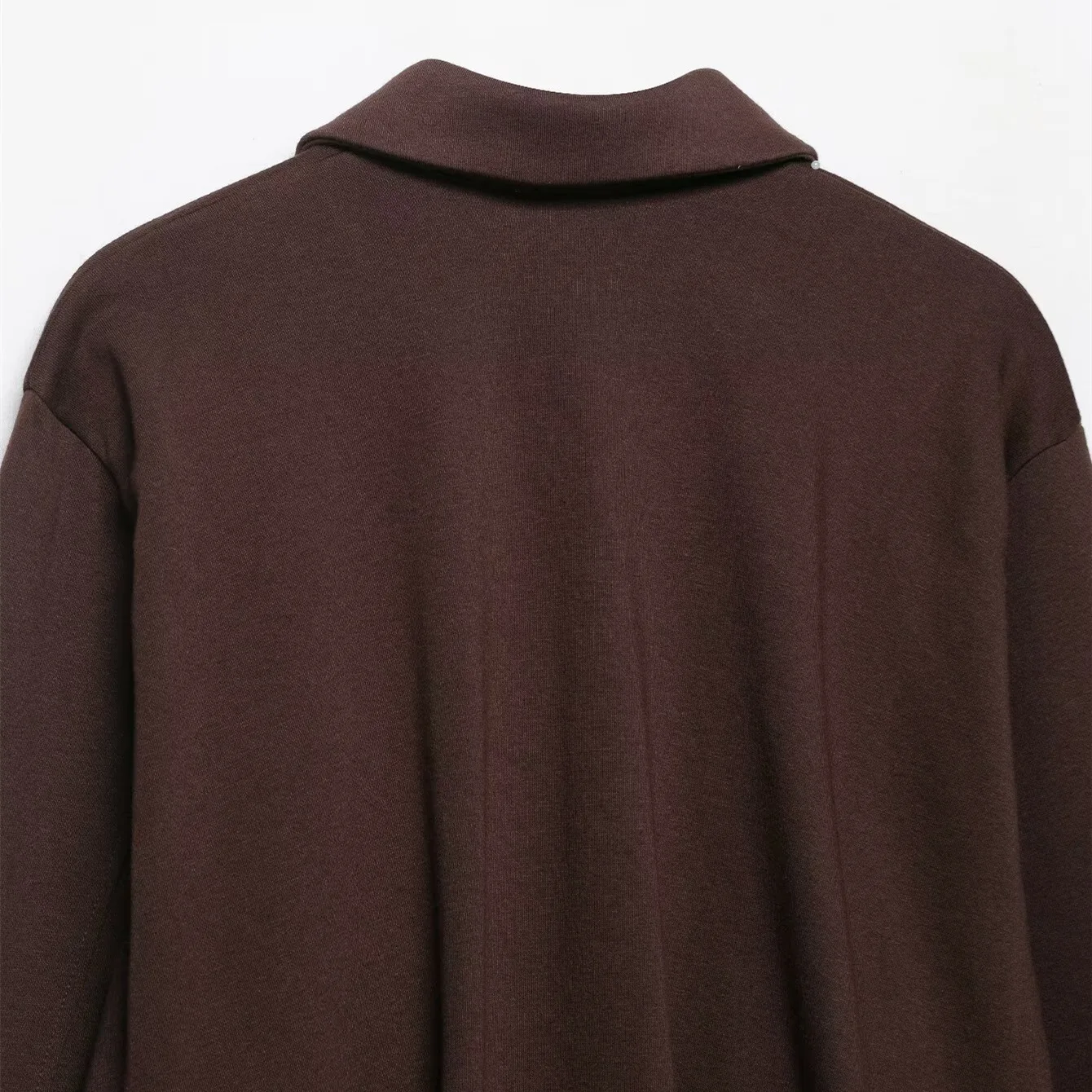 HH Damen Mode Langarm Herbst Oberbekleidung Revers Reißverschluss Plissiert Locker Braune Jacke 2026 Neue Damen Abschluss-Saison Mäntel – Detail 8