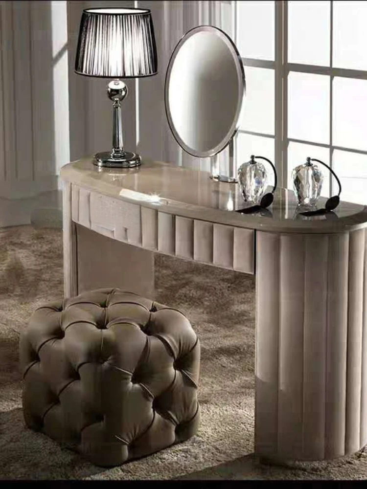 Light Luxury Dressing Table Hong Kong Style Simple Post-Modern Stainless Steel Metal Marble Makeup Table and Chair