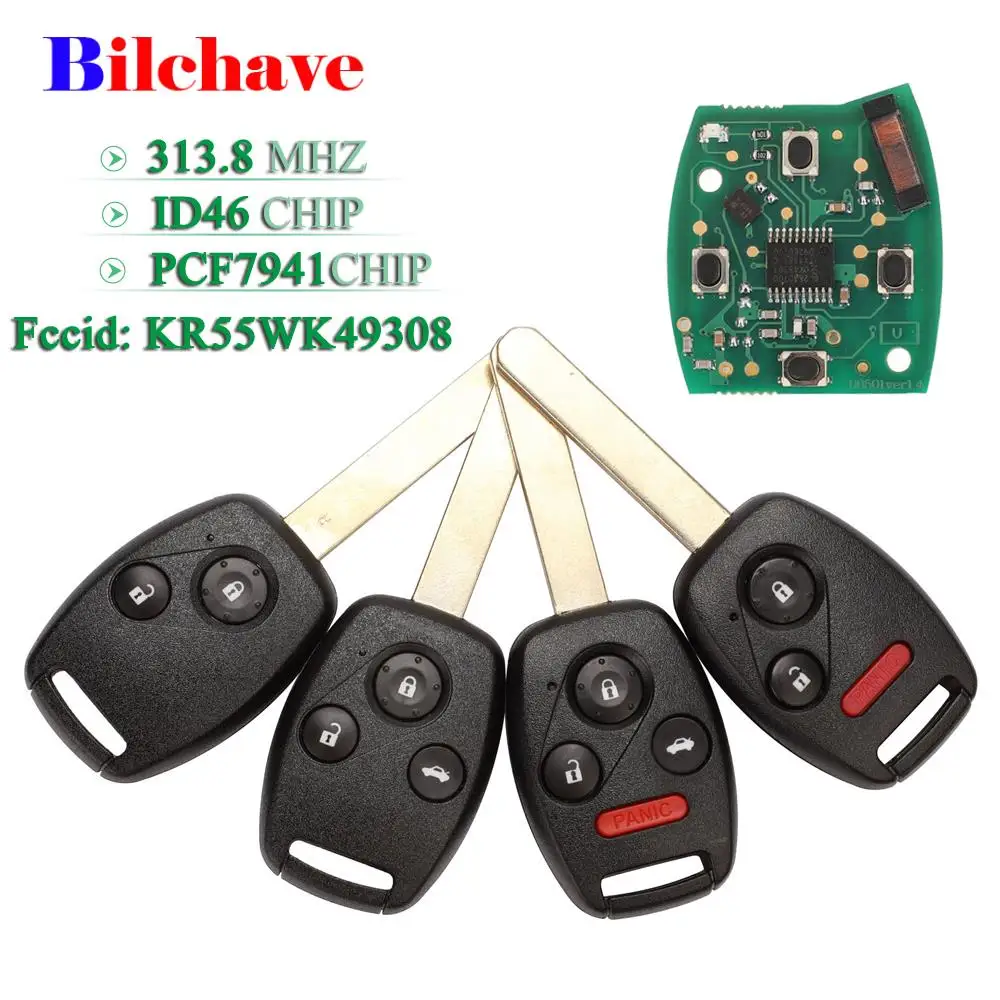 

jingyuqin KR55WK49308 Remote Key 313.8Mhz ID46 Chip For Honda Accord Element Pilot CR-V HR-V Fit Insight City Jazz Odyssey Fleed