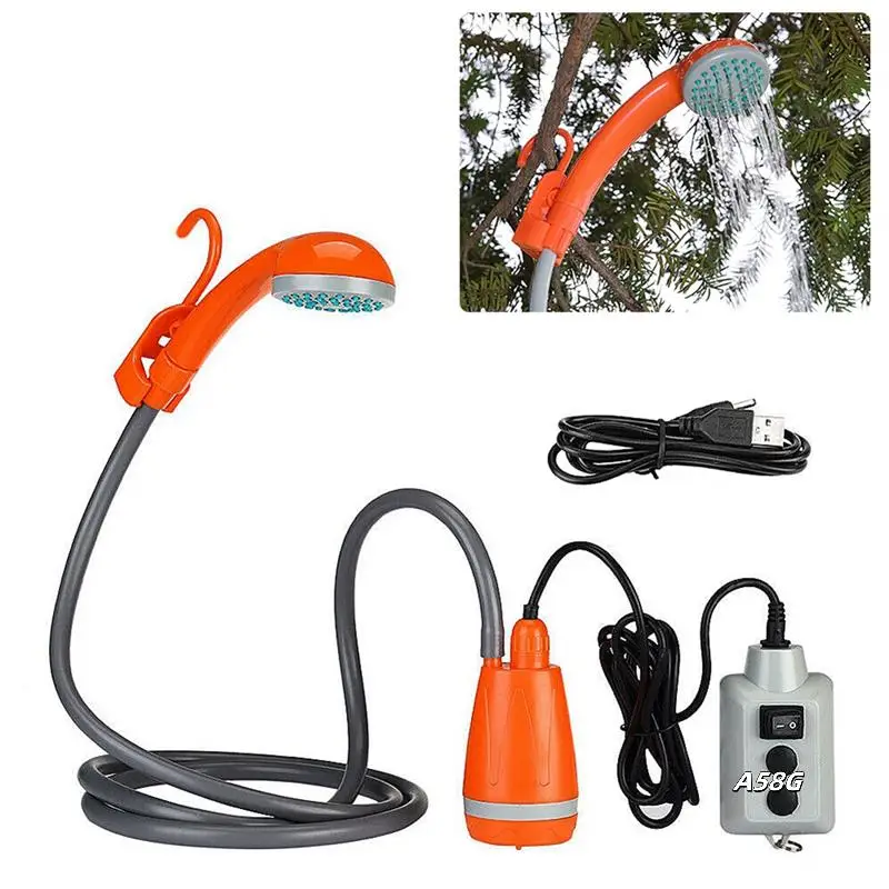 

Outdoor Camping Shower Pump Rechargeable Shower Head Outdoor Camping Equipment Outdoor Car Charging Shower Orange