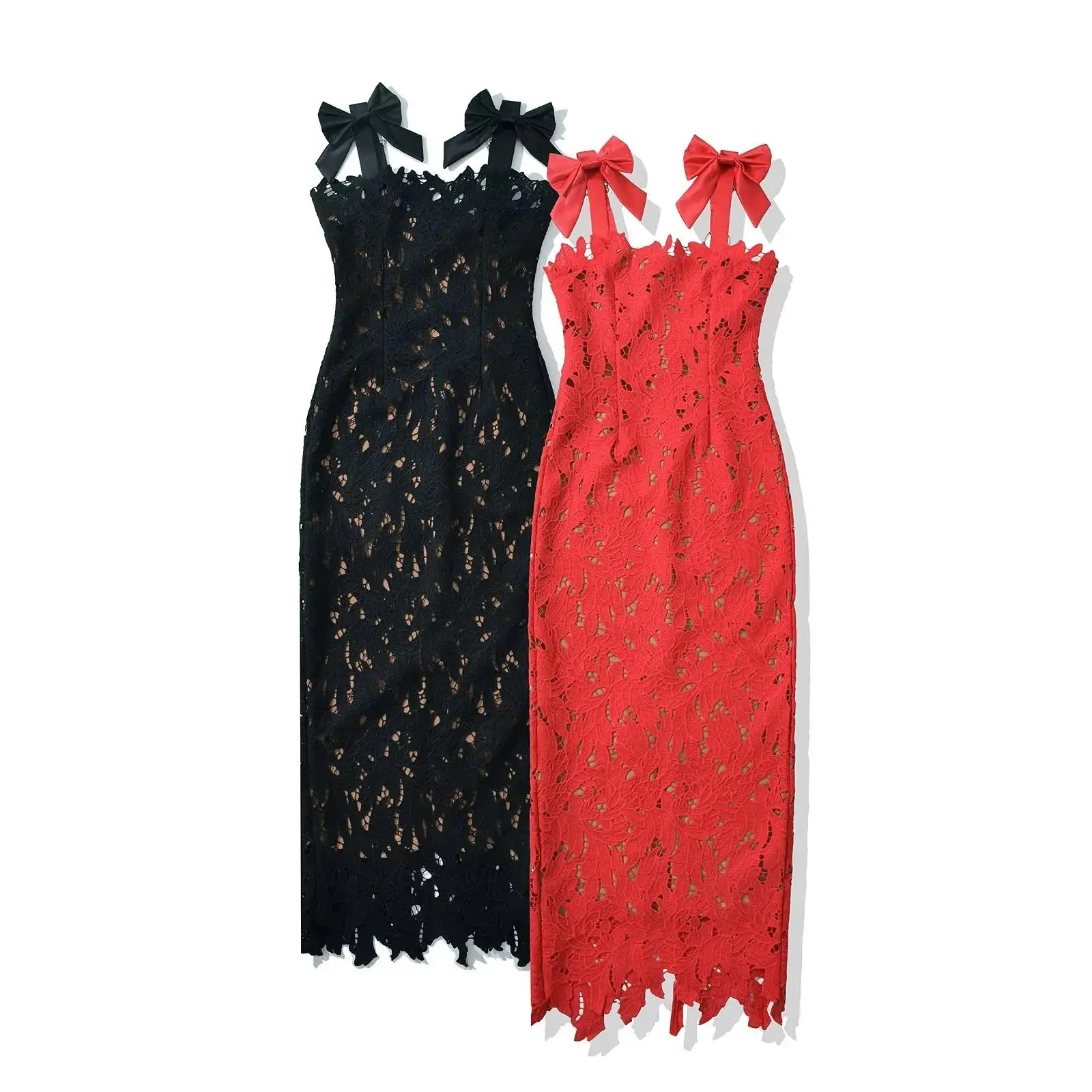 

Sexy Hollow out Ba Strap Dr Women's Ele Red Sle Cisas Dr Wrap around Skirt High Waist Long Dr