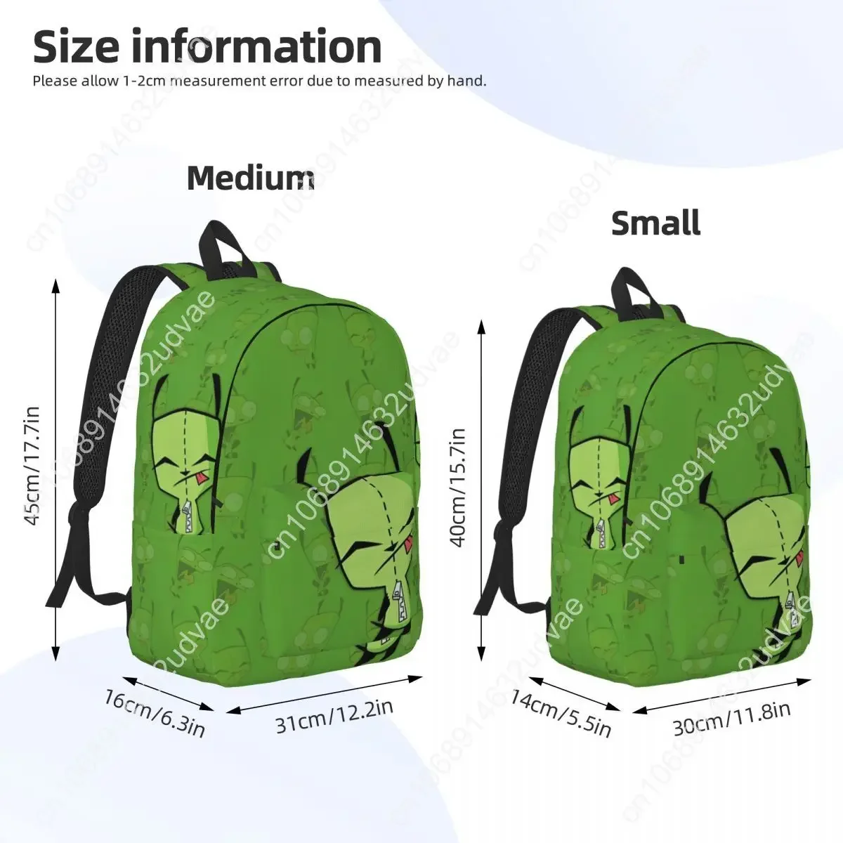 Invader Cartoon Zims Gir Dib Green Dib Robot Cool Backpack Sports High School Business Daypack for Men Women Laptop Shoulder Bag