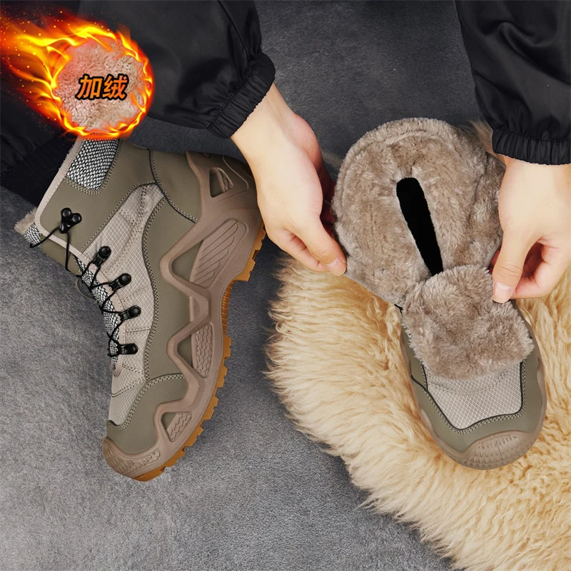 

Winter rotating button cotton boots fashionable thick soled short boots military boots outdoor anti slip hiking boots snow boots