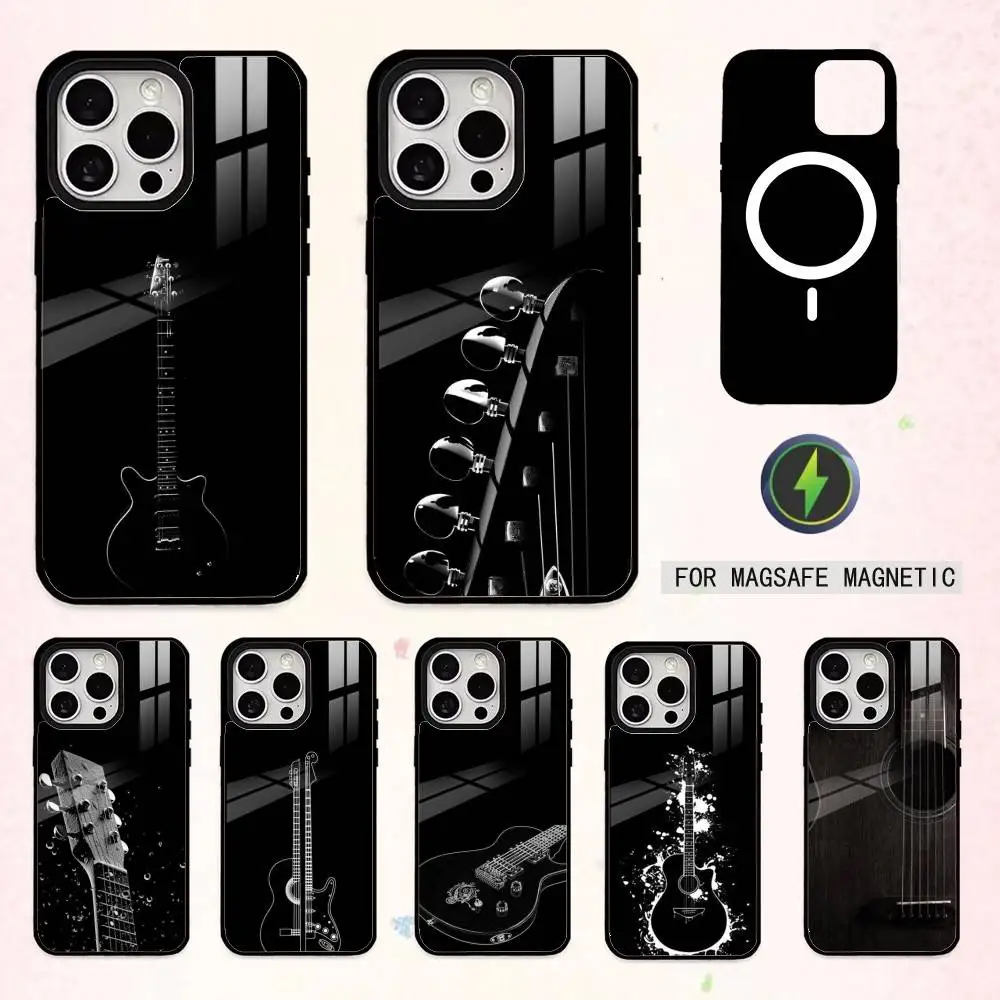 

B-Black and w-white style guitar Phone Case For iPhone17,16,15,14,13,12,11 Plus,Pro Max Magnetic For Magsafe Wireless Charging