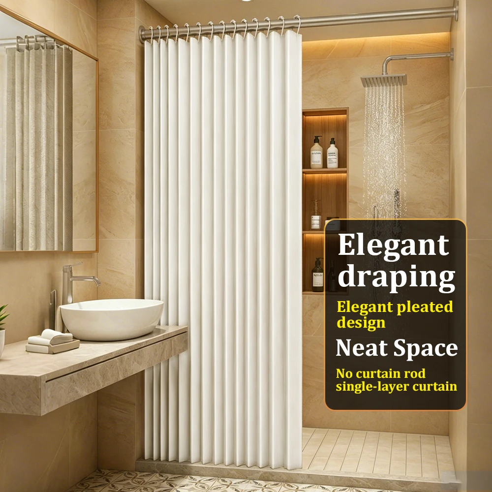 Foldable Magnetic Shower Curtain Waterproof Privacy Shower Divider Curtain for Home Apartment Guest Bathroom Stylish