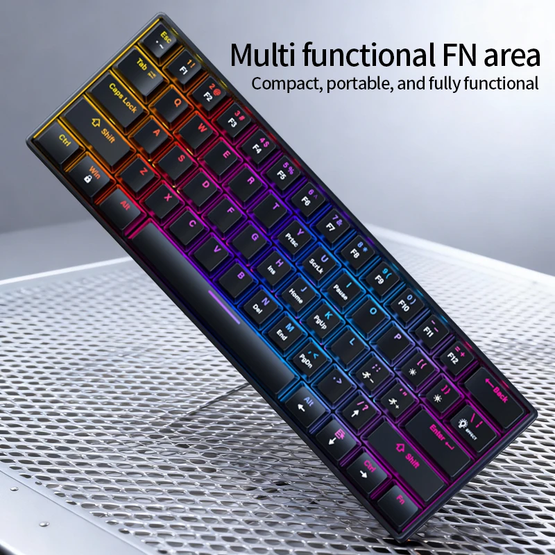 60% wired gaming keyboard, RGB backlight ultra compact mini keyboard, small compact 61 key keyboard for pc/Mac gamers