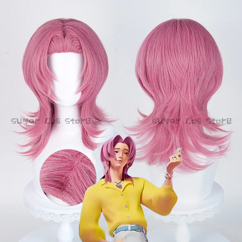 

KPop Demon Hunters Saja Boy Romance Cosplay Wig Earrings Necklaces Mystery Huntrix Pink Synthetic Hair Halloween Party Props