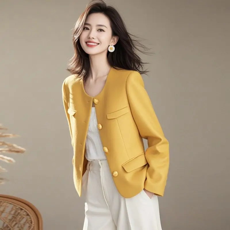 Women's Blazer Jackets Spring Autumn Yellow Female Coat Demi-season Long Sleeve Great Pretty Youthful 2025 Trend Korean Style