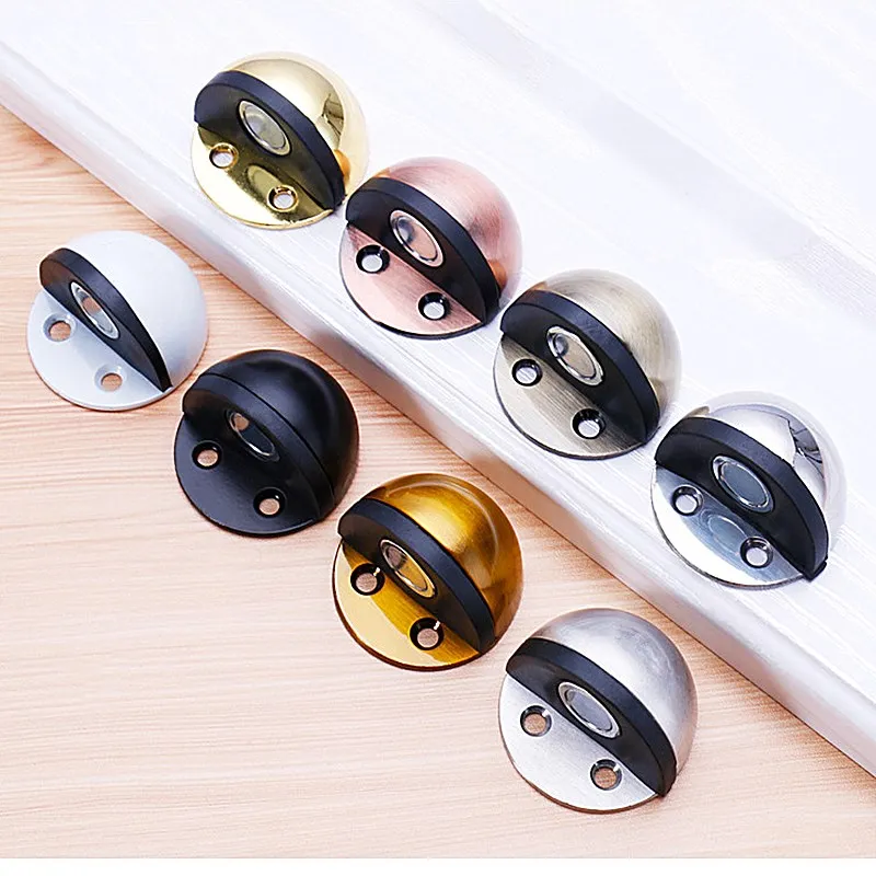 Stainless Steel Rubber Magnetic Door Stopper Non Punching Sticker Hidden Door Holders Floor Mounted Nail-free Door Stops