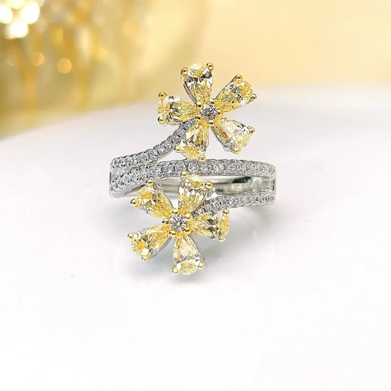 

Shining U S925 Silver Floral High Carbon Diamond Gems Ring for Women Fine Jewelry Wedding