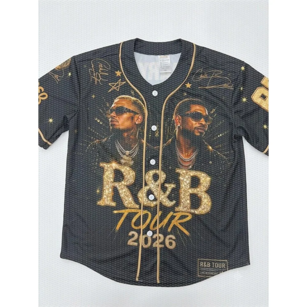 R&B Tour Umbilical Football Shirt, Usher_Chris_Brown Style T-shirt, Concert Costume, R&B Fan Gift,Trendy Baseball Uniform view 2