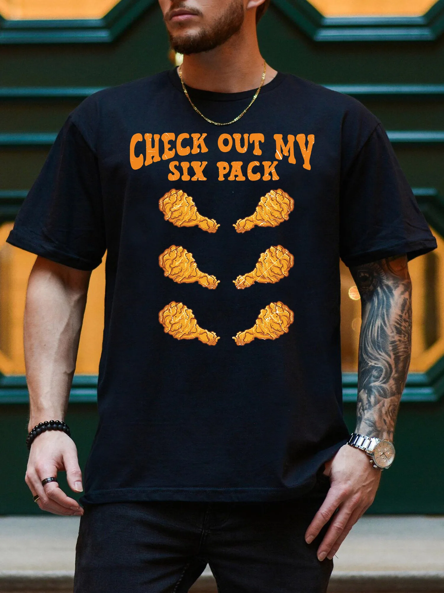 

Check Out My Six Pack Men's Graphic Tee, Pure Cotton Everyday Black T-Shirt, Lightweight Round Neck Tee