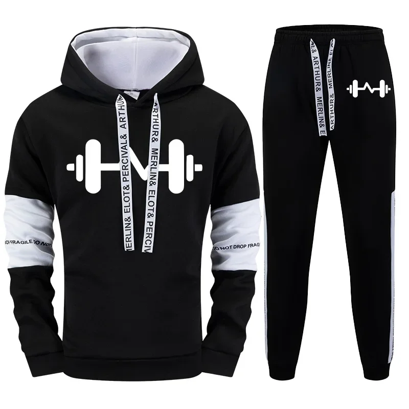 

Men's Tracksuit Casual Black White Hooded Sweatshirt 2 Piece Set Sports Jogging Outfits Autumn Winter Print High Street Clothing