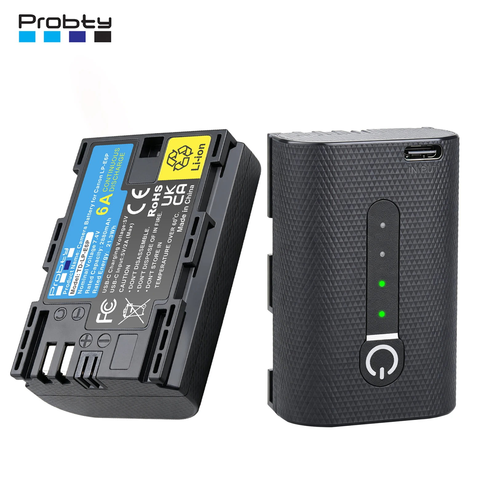 Probty LP-E6P Battery 2880mAh LP E6P Bateria for Canon EOS R5 Mark II,R5,R6,R6 Mark III ,R7,5D Mark II Mark III ,6D,7D,80D,90D