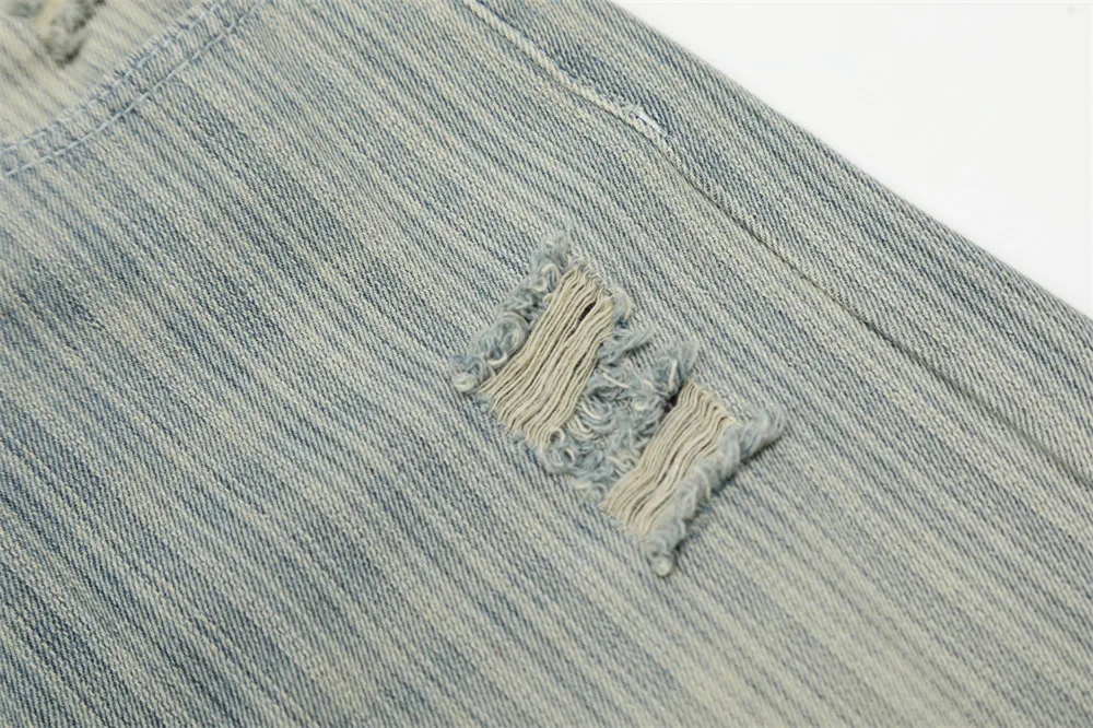 Zerrissene Bambusmuster-Jeans, verwaschen, Distressed, Retro, High Street, gerade, lockere Denim-Hose für Herren – Detail 10