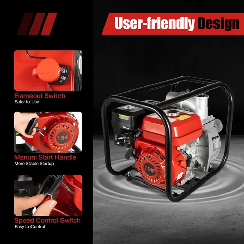 Gasoline Engine Water Pump 3 Inch 7.5hp 1500w Gas-Powered Water Pump High Pressure 28m Pump Lift Gasoline Irrigation Pump