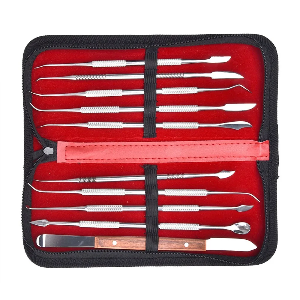 

Набор инструментов для резьбы по воску из нержавеющей стали, двусторонний портативный набор металлических скульптур, набор из 10 предметов с футляром, инструменты для лепки из глины