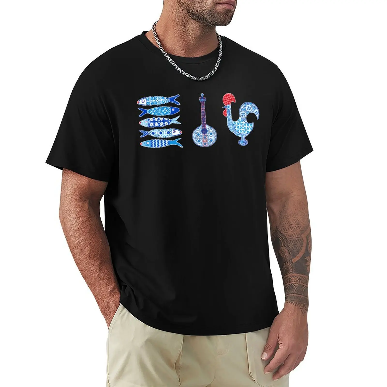 Symbols of Portugal with Stencil Tile Designs T-Shirt Quick Dry Light Sports T-Shirt