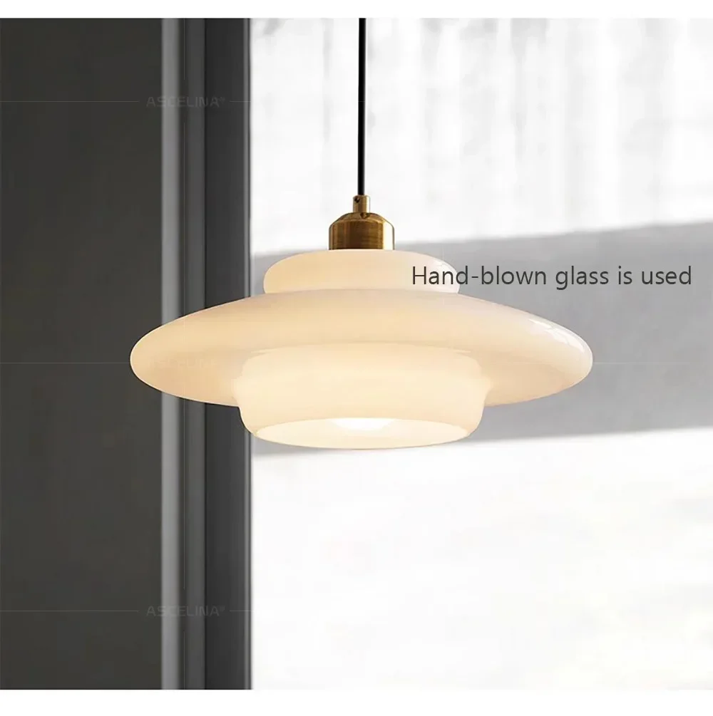 Nordic Minimalist Glass Pendant Light With Single Head Antique Style Cream Hanging Light Study Bar Counter Front Desk Studio