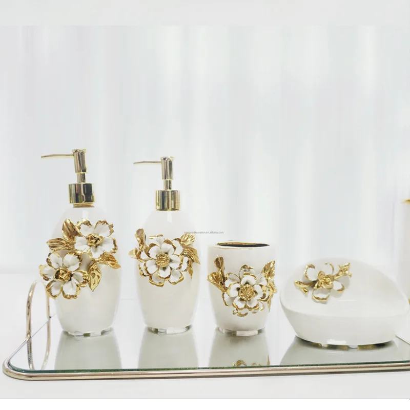 Ceramic decal electroplated gold hand sanitizer bottle Bathroom creative lotion sub-bottling Hotel European shower gel bottle