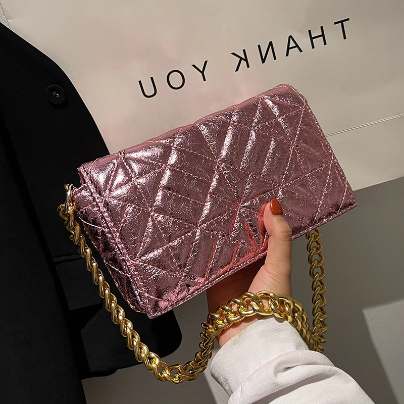 Elegant Women Evening Bag 2022 Simple Texture Chains Shoulder Bags New Korean Style All-Match Crossbody Pack