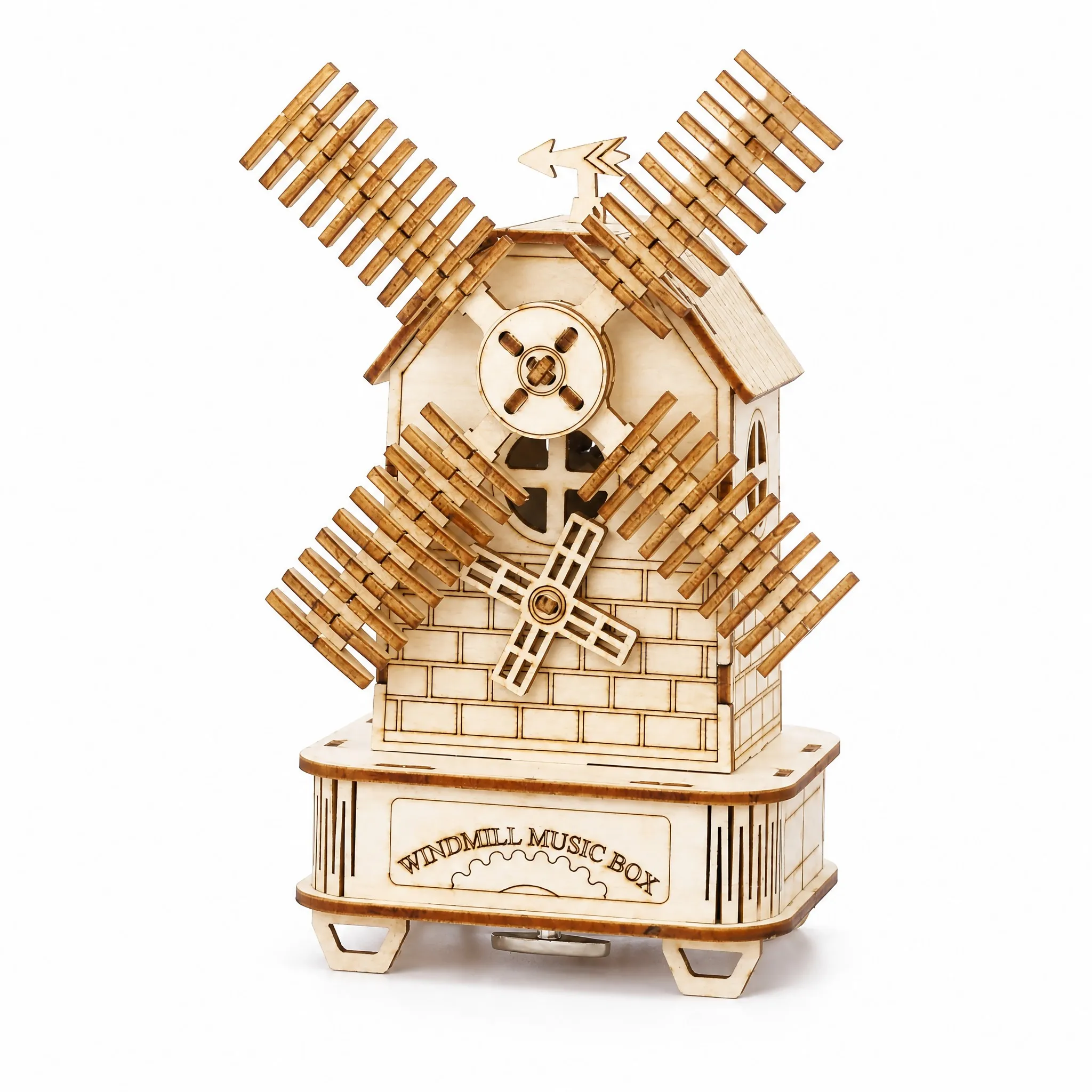 3D Wooden Windmill Music Box Puzzle DIY Assembly Kit Mechanical Model STEM Craft Creative Gift Home Decor