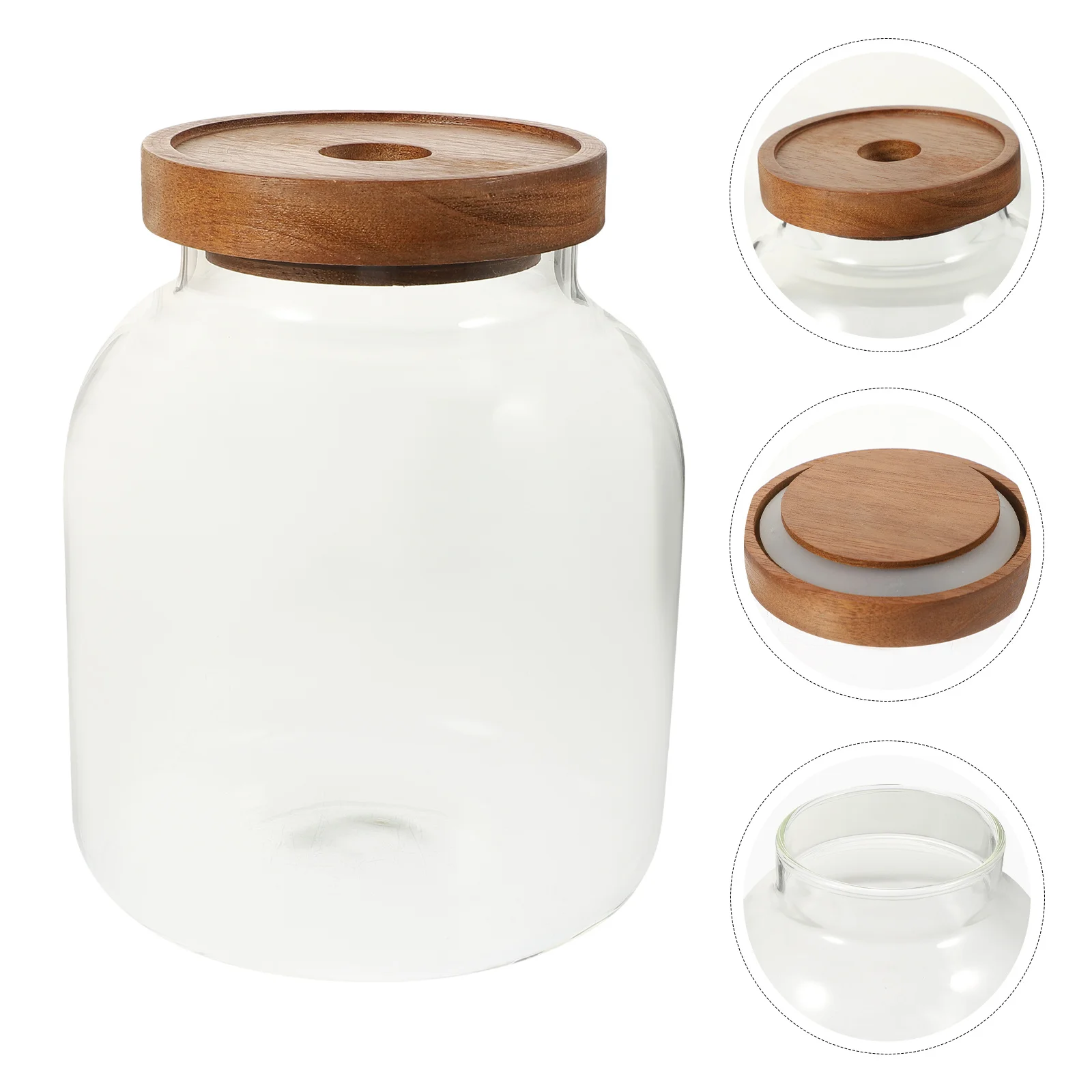

Airtight Kitchen Storage Jar Glass Food Canister Wood Lid Sealing Container Multipurpose Holder for Tea Candy Grain Storage