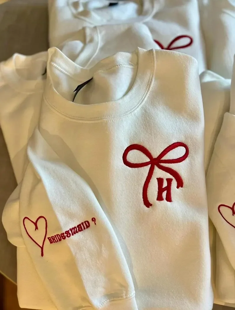 Custom Bow Bachelorette Embroidered l Bride Bridesmaid Custom Sweatshirts I Wedding Sweatshirts l Bachelorette Wedding Favors