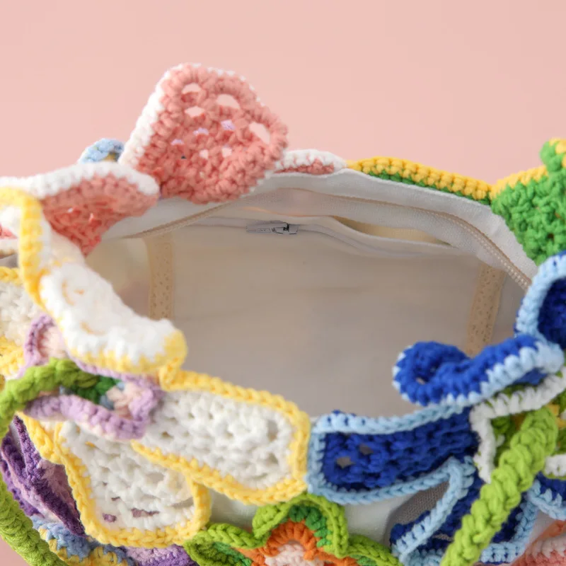 Handmade Crochet Flower Bag Women Boho Knitted Shoulder Bag Colorful Floral Crossbody Purses Summer Beach Hobo Bag Gift