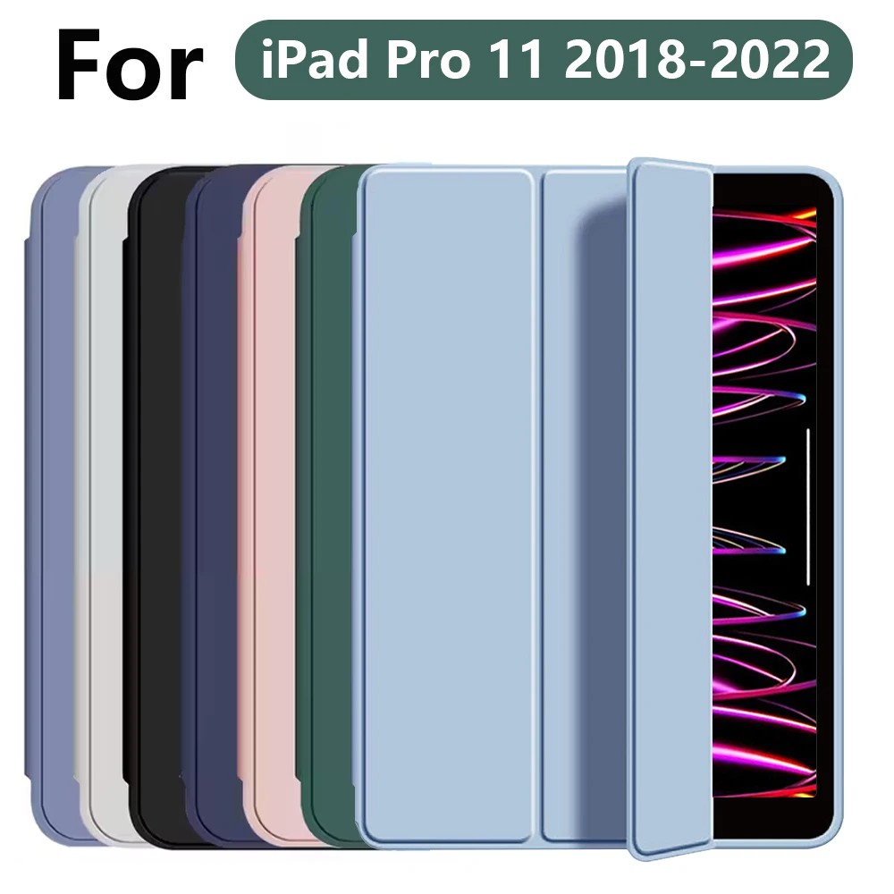 case for iPad Pro 11 2018 2020 2021 2022, three fold stand protective cover with soft TPU back shell, auto wake-up/sleep