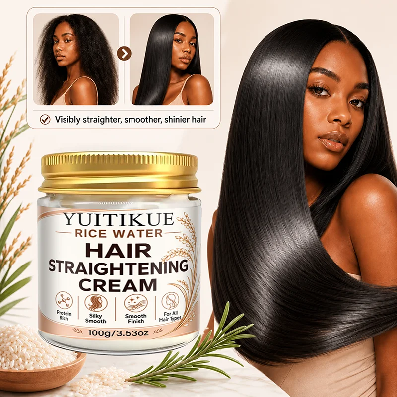 YUITIKUE Rice Water Straightening Hair Cream, Rich Protein Formula, Make Frizzy Hair Sleek & Straight, For All Hair Types