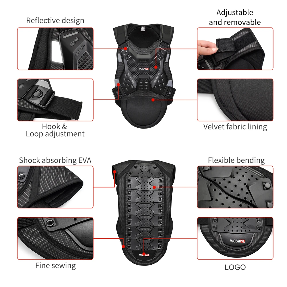 WOSAWE Adult\'s Motorcycle Vest Back Spine Chest Vest MTB Motocross Racing Body Vest Motorbike Jacket Equipment