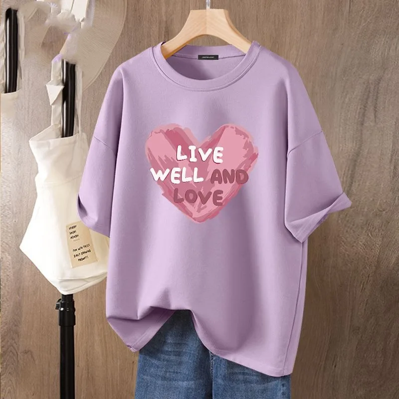 Summer Cartoon Printed Basic Pullovers, Women Clothing 100% Cotton Vintage O-neck T-shirt, Loose Casual Short Sleeve Top Tee