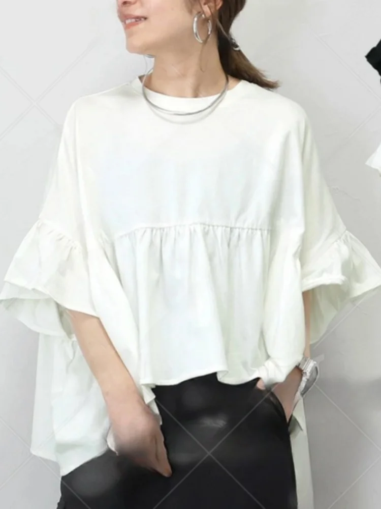 T-shirt ample en coton et lin confortable pour femme, avec dentelle douce et élégante, haut polyvalent pour le quotidien, effet rajeunissant...