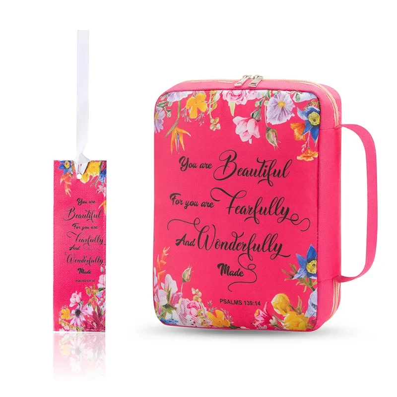 Capa de capa da bíblia floral saco de capa da bíblia para mulher, elegante funcional portátil caso de transporte da bíblia bolsos estudo com zíper