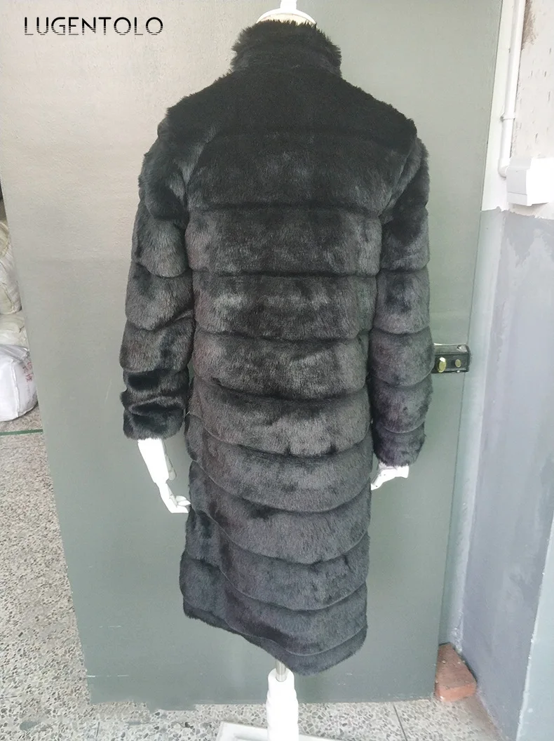 Casaco de pele sintética com gola de suporte para mulheres, outwear longo feminino, pano preto, elegante e elegante, qualidade, quente e novo, 2023, outono e inverno