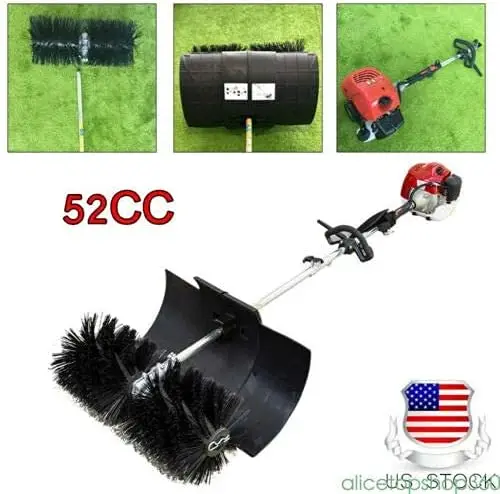 52Cc Gas Power Sweeper Sweeping Machine Handheld Walk Behind Broom Sweeper Nylon Brush Dirt Snow Sweeper Cleaner Walkway