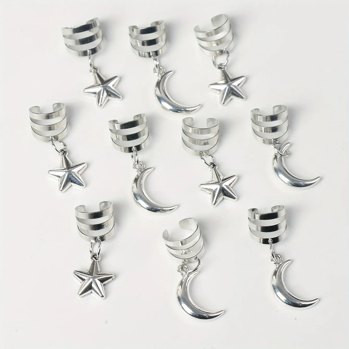 10pcs Stylish Solid Star Moon Decorative Hair Rings Wig decoration accessories Vintage Braid Rings Trendy Hair Barrettes