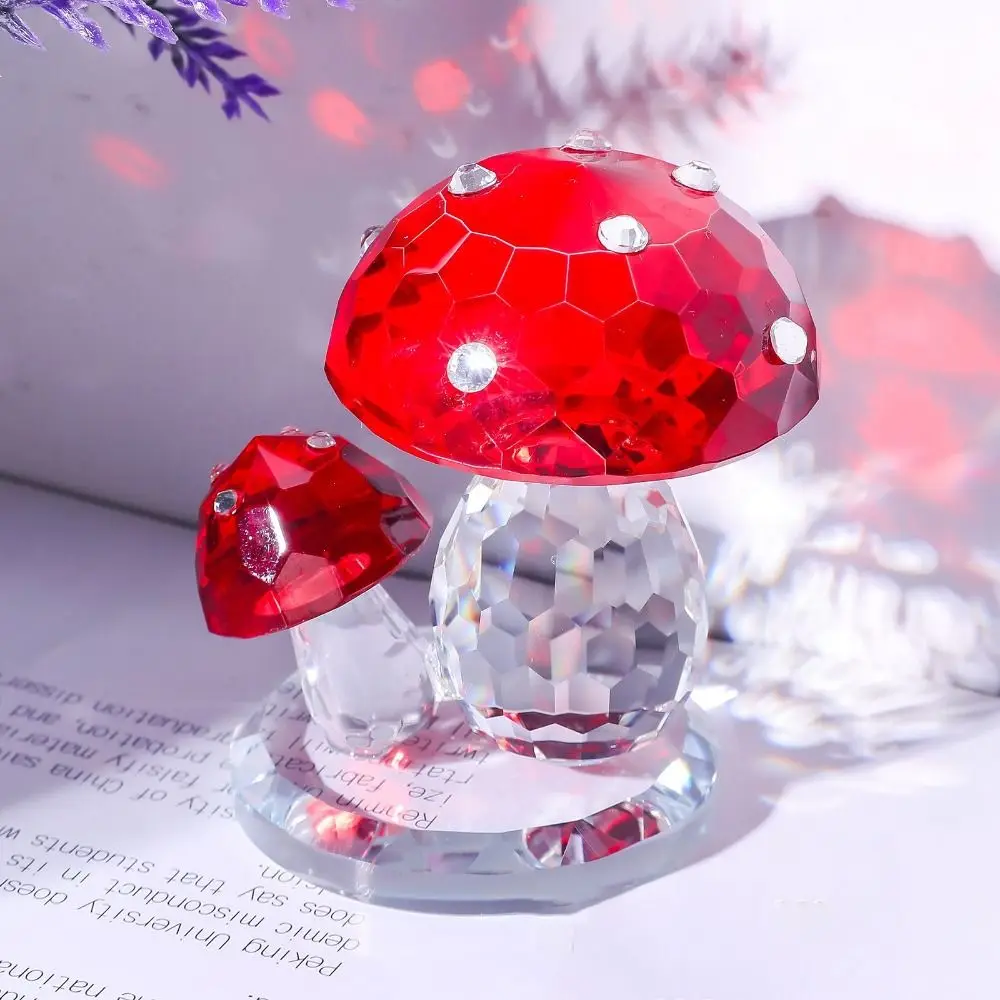 Z diamentową kropką kryształowa statuetka grzyba 3D Cartoon kryształowy podwójny grzyb Model rękodzieło symulacja ozdoby roślinne