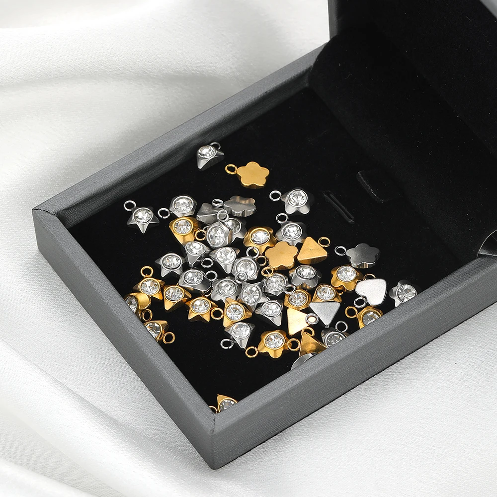20pcs Stainless Steel Flower Heart Crystal Stone Charms Earrings Pendants Star Beads DIY Jewelry Bracelets Findings Wholesale