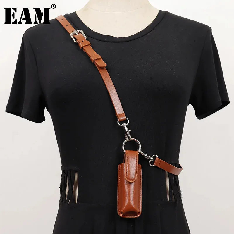 [EAM] Pu Leather Caramel Color Mini-bag Long Belt Personality Women New Fashion Tide All-match Spring Autumn 2024 1DH700