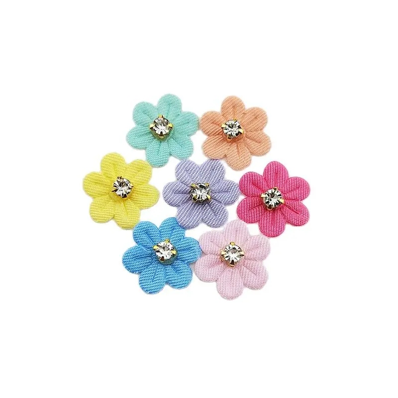 70 Stück, 2 mm, gemischte Farben, Blumenapplikationen mit Strasssteinen, zum Aufnähen, für DIY-Bastelarbeiten, Kinder-Haarspangen und als Accessoires für Kleidungsstücke. – Detail 1